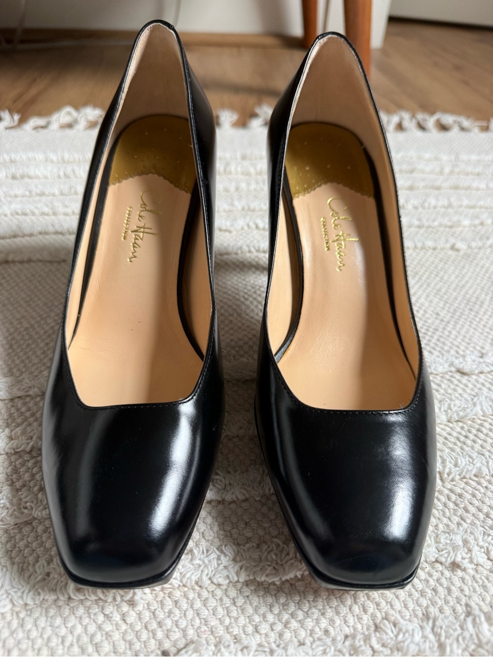 Cole Haan Black Leather Square-Toe Pumps